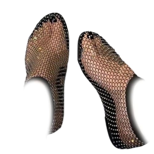 StoneLiquid Glittery Stretchy Net Shoes Women Ultra Comfortable Shiny Gem Mesh Flats Sparkle Shoe (8,Black)