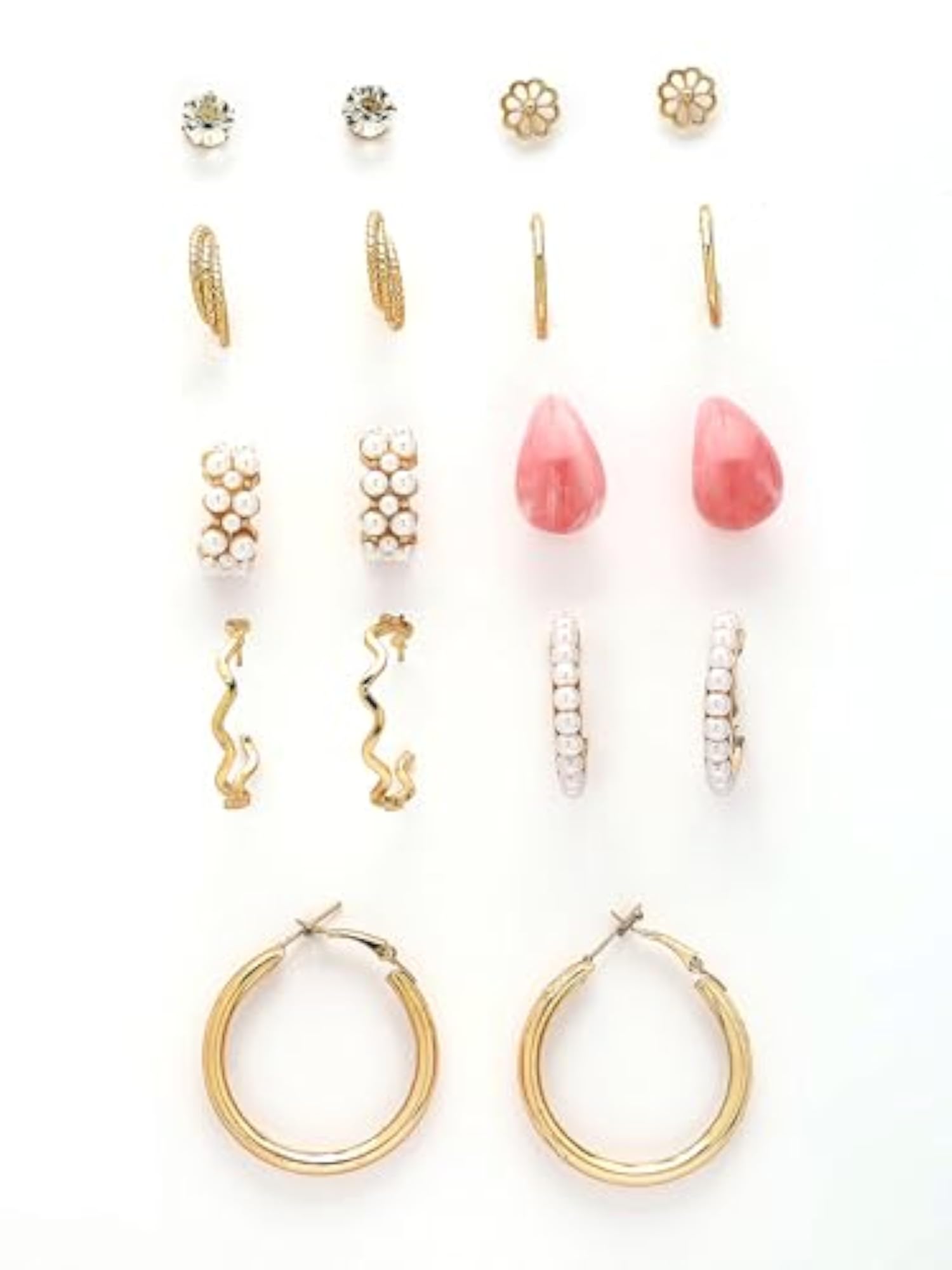 Set of 9 Plated Multi-Design Stud and Hoop Earrings