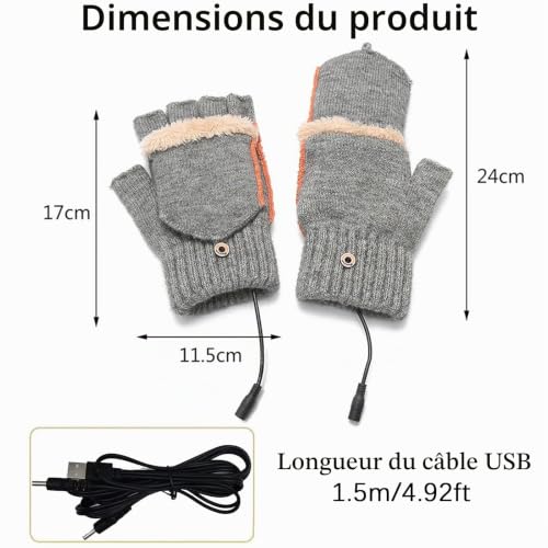 Gants Chauffants USB Double Face Pour Homme et Femme - Mitaines Chauffe-Mains D'Hiver Entièrement Chauffantes Pour Ordinateur Portable - Tricotés et Lavables – vue 3