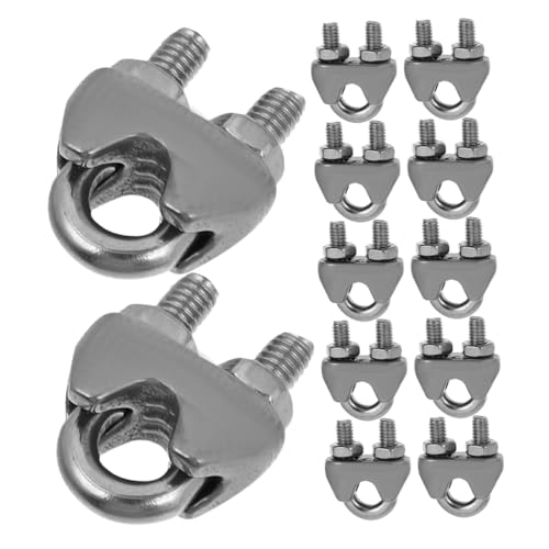 FONDOTIN 12 piezas Abrazadera Cable Inoxidable Clip Fijación Cuerda Prendedor Alambre con Rosca Antideslizante Sujetador Resistente para Cables y Redes Exteriores