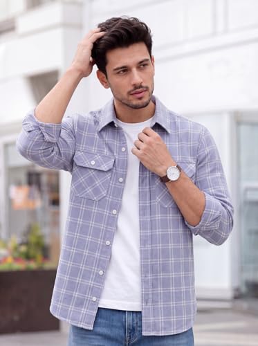 Image of Amazon Brand - INKAST Men's Cotton Blend Button Down Shirt || Long Sleeve Casual Flannel Check Shirt || Soft Breathable Lightweight Collared Shirts with Two Flap Chest Pockets || Stylish Everyday Wear