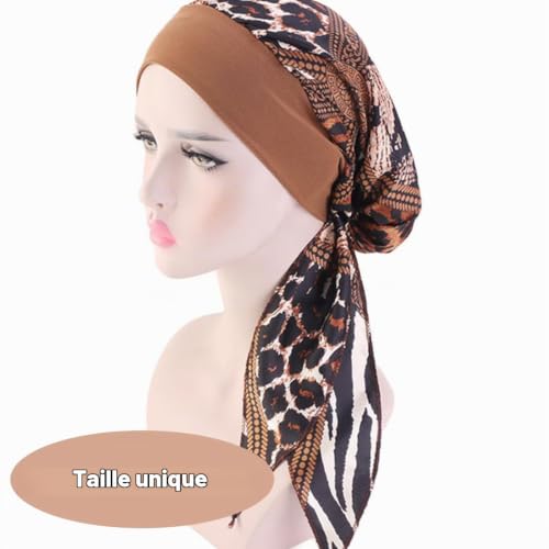 UEIOAVL Fichus et foulards de tête femme, 1 pièce de coiffe de chimiothérapie pour femmes imprimé léopard turban bonnet élastique écharpe de chimiothérapie coiffe de chimiothérapie contre le cancer – vue 2