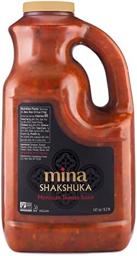 Mina Shakshuka Sauce, Moroccan Tomato Sauce, 147 Oz Sugar Free Sauce, Keto Friendly, Perfect to Use as Pasta Sauce and Simmer Sauce, Delicious with Eggs, Pizza, Sandwiches, and More (9.2 lbs)
