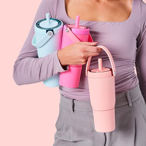 BrüMate Resa 25oz 100% Leakproof Travel Tumbler w/Handle & Straw | Flexible SoftSip Straw | Silicone Sleeve for Durability | Stainless Steel | Cup Holder & Travel Friendly Water Bottle (Dark Aura) - Thumbnail 7
