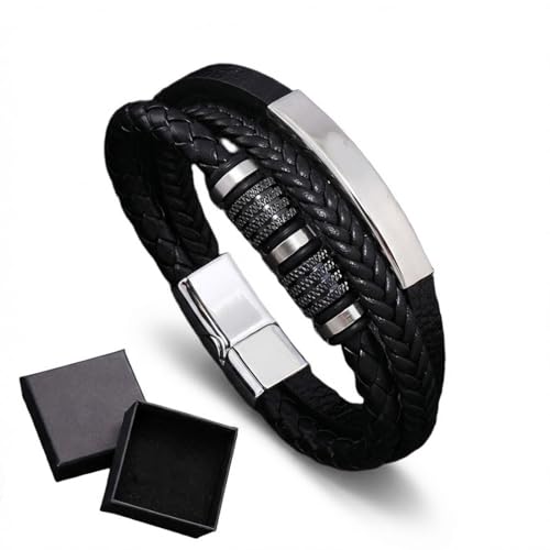 GWEOR Pulsera Para Hombre   Pulsera De Cuero   Pulseras Para Hombre   Brazalete De Cuero Negro   Regalo Para Hombre   Pulsera Ancha Trenzada De Cuero Con Cierre Magnético