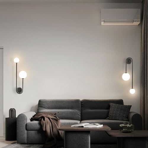 Image of Modern Glass Globe Wall Light 2-Light Double Brushed Brass Wall Sconce Lighting Mid Century Beside Wall Lamp Gold Light Fixtures for Loft Living Room Bedroom (2 Pack)