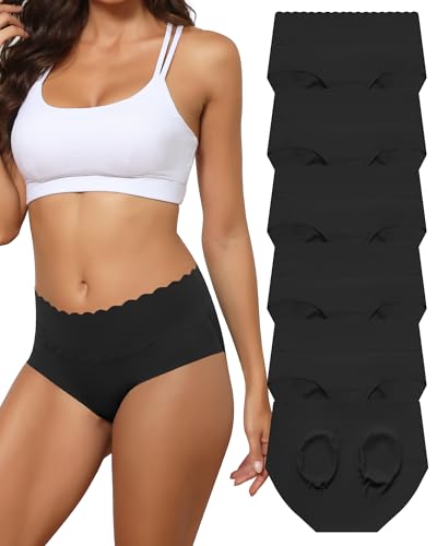 Lot 6 Culotte sans Couture Femme Invisible Taille Haute Slip Dim sous Vêtements Doux Hipster Confortables Bikini