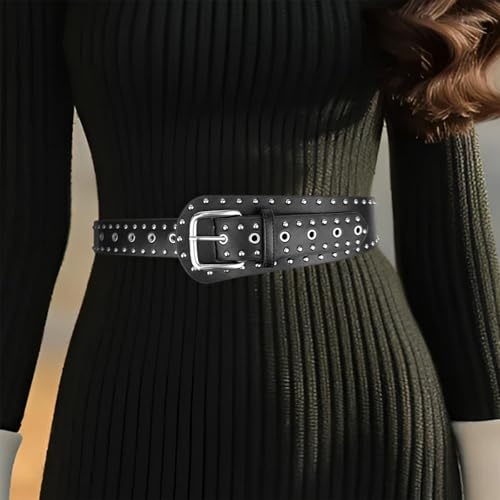 Popular Belt For Women Men Unisex Fashion PU Leather Belt Punk Rivet Studded Waistband Western Rockoning Waist Decors3