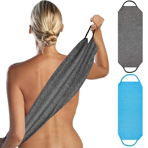 2pcs Back Scrubber for Shower Double Layer/Side Back Shower Scrubber with Handles for Men & Women Deep Exfoliating Back Washer for Men/Natural Body Exfoliator Bath Scrub Loofah Body Scrubbing Brush