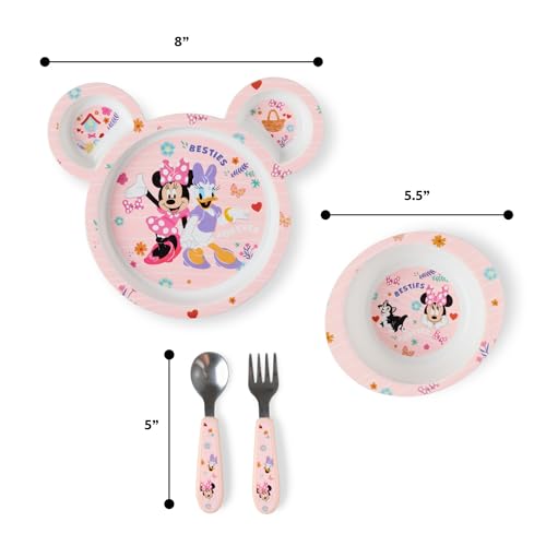 Image of The First Years Disney Minnie Mouse Kids Dinnerware Set - Includes Toddler Plate, Bowl, Fork, and Spoon - Baby Led Weaning Supplies - 4 Count- Ages 9 Months and Up, Small (Pack of 12)