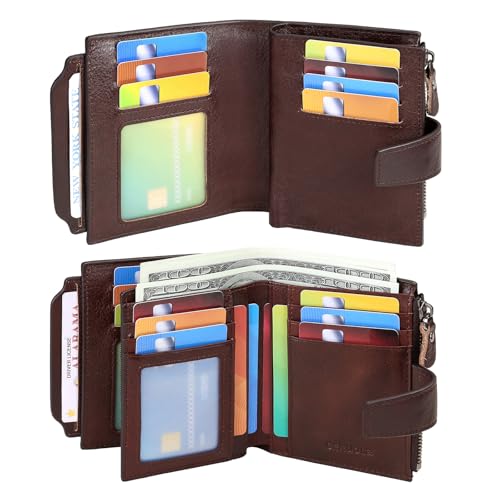 Wallet for Men Large Capacity Genuine Bifold Leather Men Wallets RFID Blocking,With amazing storage capacity,Can be Window pulled Up Wallet (Coffee)3