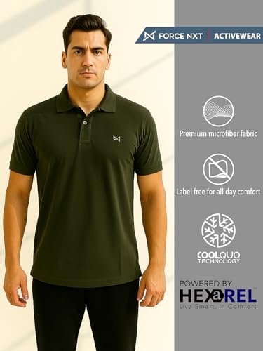 Image of Force NXT Men's Premium Microfiber Fabric Solid T-Shirt | Polo Neck Half-Sleeves T-Shirt for Men | Label Free with Anti-Static for Daily Uses
