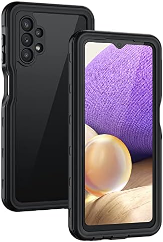 Lanhiem Samsung Galaxy A32 5G Case, IP68 Waterproof Dustproof Shockproof Case with Built-in Screen Protector, Full Body Sealed Underwater Protective Cover for Galaxy A32 5G (Black/Clear)