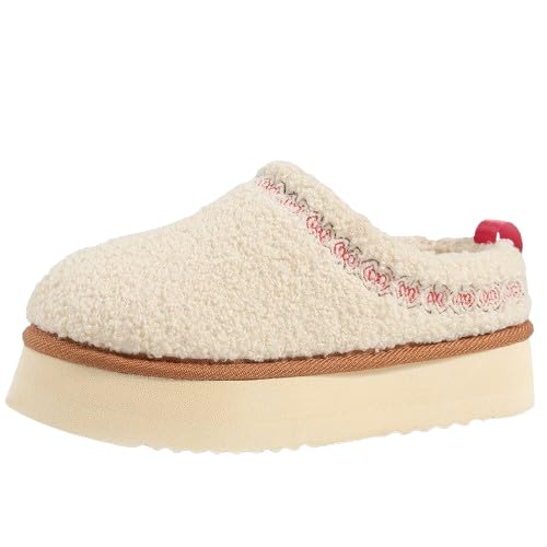 TimeGofate Women's Platform Mini Boots Woven Home Plush Slippers with