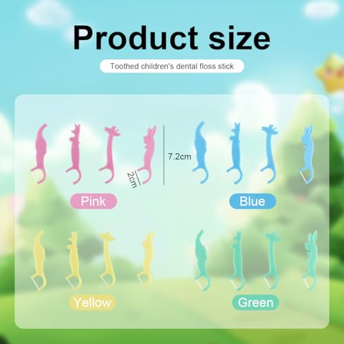 160 Stück Zahnseide Stick Kinder, 4 Bunte Farben, Floss Picks mit kindergerechtem Griff, Ungewachst Zahn Draht, Zahnseide für Kinder 4 Tierformen, Zahnpflegesets – Bild 3