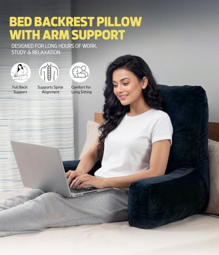Image of amazon basics Backrest Cushion for Bed Sitting with Arms | Reading Support for Sofa & Chair | Large Comfort Aid for Adults & Patients - Black