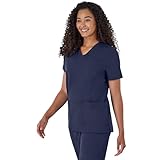 Hanes Women's Scrubs Healthcare Top, Moisture-Wicking Stretch Scrub Shirts, Ribbed Back Panel, Athletic Navy, 3XL - Image 2