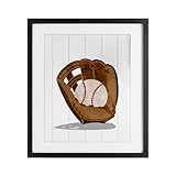 Stupell Industries Sportlicher Baseball in Handschuh, gerahmter Druck unter Glas, Design von Christine Simpson Art, 53,3 x 43,2 cm, Schwarz