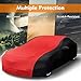 CEMOFE Indoor Car Cover, Stretch Satin Soft Dust Protection, Universal Fit for 189-205 Inch Sedans, Breathable Full Car Cover for Garage, Car Show, Windproof with Storage Bag, Red & Black