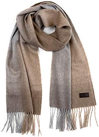 Hickey Freeman Patterned 100% Italian Cashmere Scarf for Men – Ultra-Soft Men’s Winter Scarves, 66-Inches x 12-Inches, Beige Ombre Plaid