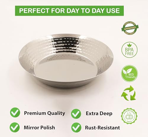 Image of Spillbox Stainless Steel Hammered Parat |Quarter | Snack |Nasta | Dessert Set| Side Dish Plate |Mirror Finish| BPA Free- Hammered Parat Plate (Large)