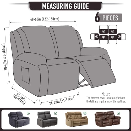 Image of TAOCOCO Recliner Loveseat Slipcover, 6 Pieces Dual Recliner Sofa Covers for 2 Seat Dual Reclining Loveseat Couch, Stretch Soft Jacquard Pattern Furniture Protector with Elasticity (Chocolate)