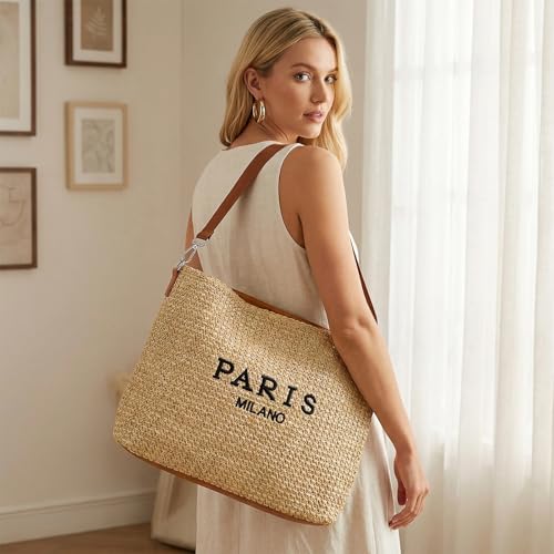 Bolso tote de paja para mujer miniatura 3