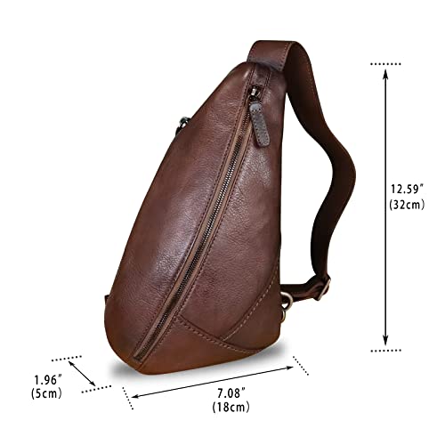 Image of Genuine Leather Silng Bag for Women and Men Vintage Leather Sling Backpack Shoulder Crossbody Bag Chest Purses