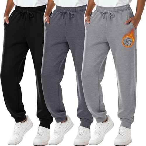 LessonZoo 3 Pack Boys' Fleece Sweatpants Drawstring Straight Leg Cuffed Jogger Pants Athletic Lounge Pants with Pockets(Light Gray, Dark Gray, Black,XX-Large) by LessonZoo - Used condition - US$20.25