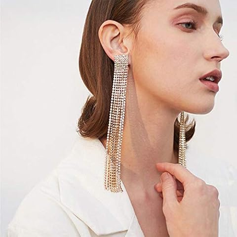 YERTTER Elegant Rhinestone Crystal Long Tassel Earrings for Women Bridal Drop Dangling Earrings Wedding Jewelry (Rose Gold) Cover