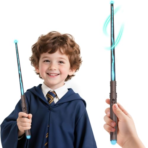 Wizard Spell Wand with Voice-Control & 5 Light Effects Magic Light Up Wand with Customizable Spells Rechargeable Remote Control Wand Kids Witch Toys Gifts for Christmas Cosplay Halloween Birthday