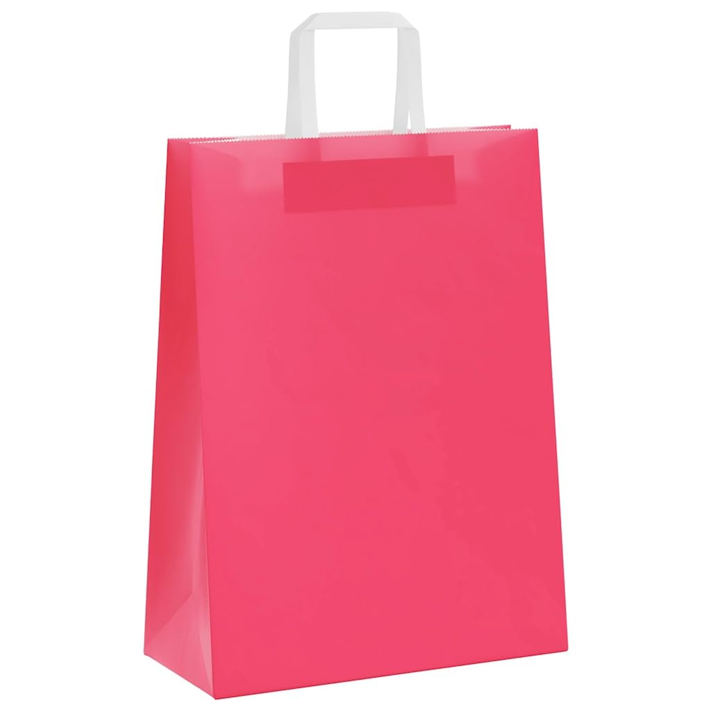 Bolsas de papel kraft con asas rosa 26 x 12 x 35 cm, juego de 250 piezas, bolsas de compras de papel reciclable para compras, fiestas y envoltura de regalo