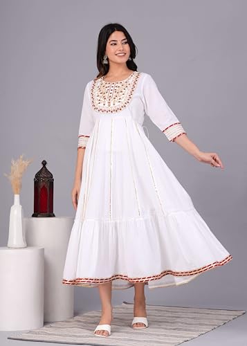 Image of JG JAI GOVINDAM Cotton Anarkali Indian Kurti for Women Pakistani Wedding /Party Wear Designer Style Anarkali Suit for Women