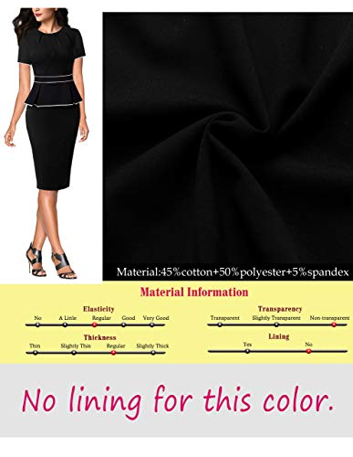 Vfshow Womens Black With White Piping Crew Neck Colorblock Peplum Slim Wear To Work Business Office Bodycon Pencil Sheath Dress 7275 Blk S #TOP6