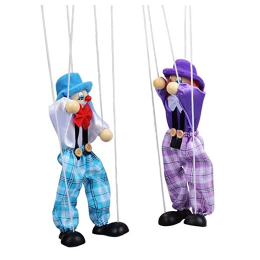 2Pcs Marionette Puppets,Clown Puppet,Creative Marionettes Sting Puppets for Kids, Pull String Puppet Funny Wooden Pirate Marionette
