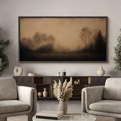 Image of MUDECOR Extra Large Framed Canvas Print Wall Art Misty Forest Trees Moody Brown Landscape Antique Retro Ready to Hang Painting for Living Room Bedroom Multi-Sizes - 60 inchx30 inch