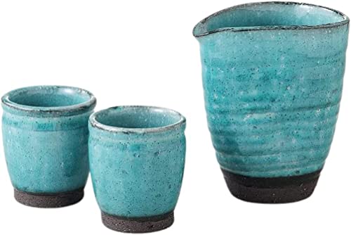 エールネット(Ale-net) 徳利 盃（２個）セット 酒器セット 冷酒器 径9.8×8×高11cm 300cc ブルー粉引 冷酒器揃 磁器 美濃焼