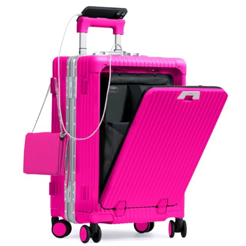 Nobl Travel Carry On Luggage, Noble Zipperless Aluminum Frame PC Hard Shell Suitcase, 22.5x15x9.5 Airline Approved, 360° Spinner Wheels, TSA Locks, USB Charging Port, Cup & Phone Holder - Hot Pink