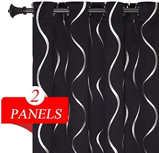 Estelar Textiler Grommet Top Window Curtains Wave Line Striped Foil Print Design Blackout