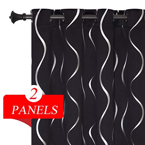 Estelar Textiler Grommet Top Window Curtains Wave Line Striped Foil Print Design Blackout