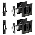 Dontay 2 Pack Pocket Door Lock with Key, Contemporary Entrance Sliding Barn Door Lock Latch, Recessed 2 Sided, 2 3/8" Backset, Flush Handles Hardware (Including Edge Pull, Matte Black, Square)