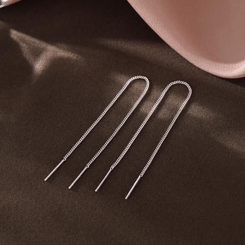Reffeer Solid 925 Sterling Silver Chain Threader Earrings Dangle for Women Teens Minimalist Chain Dangle Earrings Long Tassel Earrings4