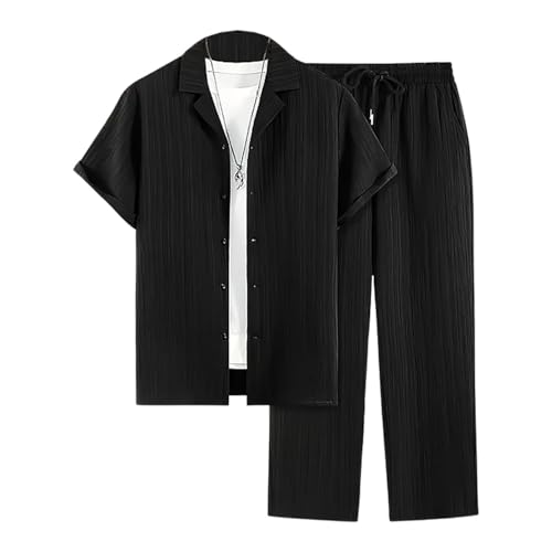 Men's 2 Piece Outfit Button Down Short Sleeve Loose Pants Set Summer Beach Vacation Outfits