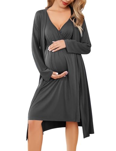 Image of Ekouaer Maternity Nursing Gown and Robe Set Labor Delivery Nursing Nightgowns for Breastfeeding Pregnancy Clothes