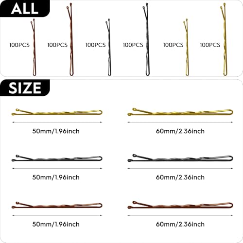 600 Pieces Bobby Pins, 5cm/6cm Hair Clips for Women Hair Grips Invisible Wave Hair Styling Pins (Black & Brown & Blonde) - Image 2