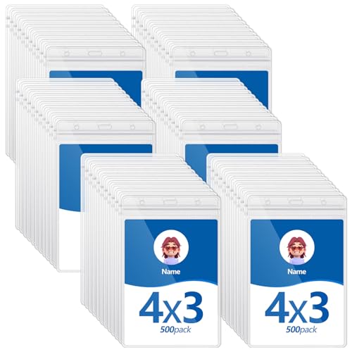 Qilery 500 Pack Large Vertical ID Badge Holder 4 x