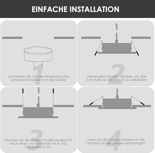 Asstikoo LED Einbaustrahler 230V Dimmbar, 7W 12er Set Einbauleuchten Deckenspots Deckenstrahler Lochöffnung Ø 85-100 mm, IP44 Ultra Flach LED Spots für Badezimmer Wohnzimmer