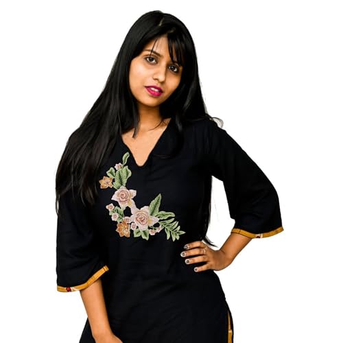 Image of Embroidered Colorful Neckline Design Sewing Neck Applique with, Sew On Patch Neck Applique Dress Motif Applique (Red Rose)