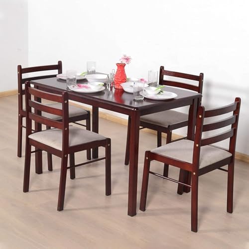 Image of MAMTA DECORATION Solid Sheesham Wood 4 Seater Dining Table Set | Four Seater Dinner Table with 4 Cushions Chairs | Dinning Table Set 4 Seater for Living Room, Hotels & Restaurant| (Walnut Finish)