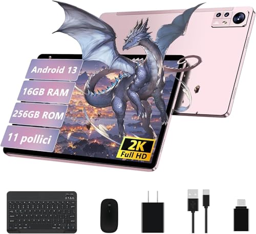 AOCWEI Android 13 Tablette 11 Pouces Écran 2K Octa-Core 16Go+256Go (512Go TF) 5G WiFi |2000 * 1200 |8600mAh |4 Haut parleurs |13MP+2MP+5MP |Bluetooth 5.0|...
